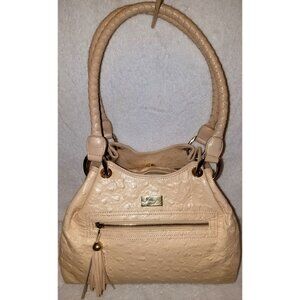 ISABELLA ADAMS LARGE IVORY OSTRICH EMBOSSED LEATHER HOBO HANDBAG